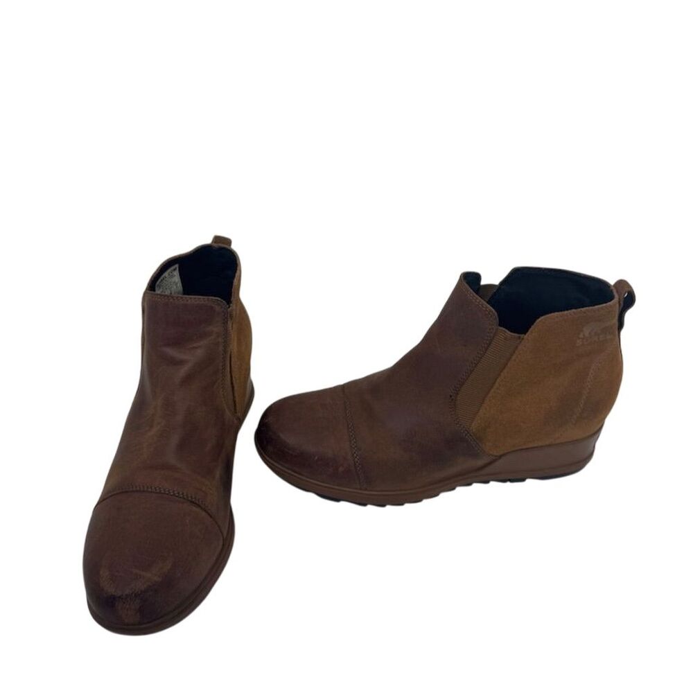 Sorel Women's Size 10 Brown Leather Wedge Chelsea Ankle Boots